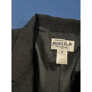VTG Pendleton Wool Blazer Jacket Women's 16 Tall Charcoal / Red Pinstripe Lined